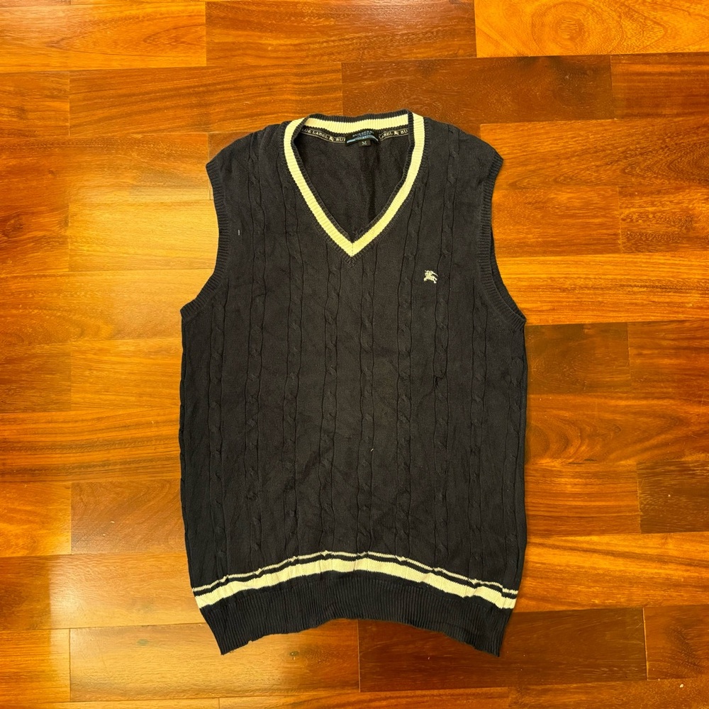 Burberry Men's Black Sweater Vest logo embroidered